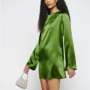 Reformation Ilyse Silk Dress in Palm Green